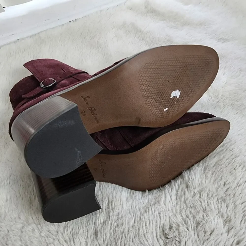 NEW Sam Edelman Simona Block Heel Burgundy Leather Ankle Bootie 8.5